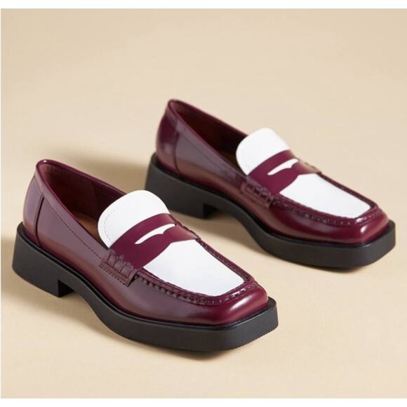 G.H. Bass & Co. Shoes - G.H.BASS & CO. Bowery Square Toe Penny Loafers Wine Combo Leather Size 5.5 NIB